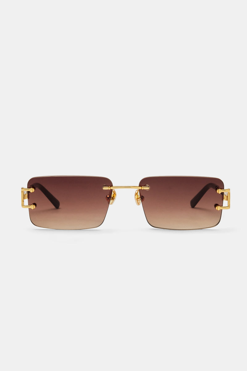 Metal Rectangle Lense Sunglasses - Brown