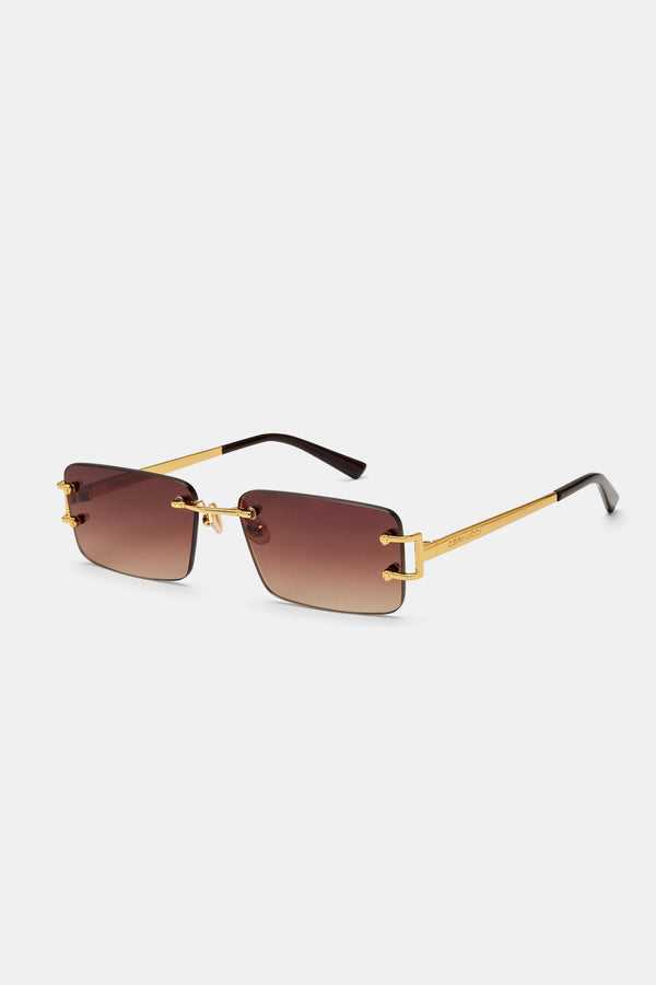 Metal Rectangle Lense Sunglasses - Brown