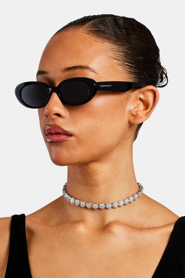 Slim Oval Acetate Sunglasses  - Black