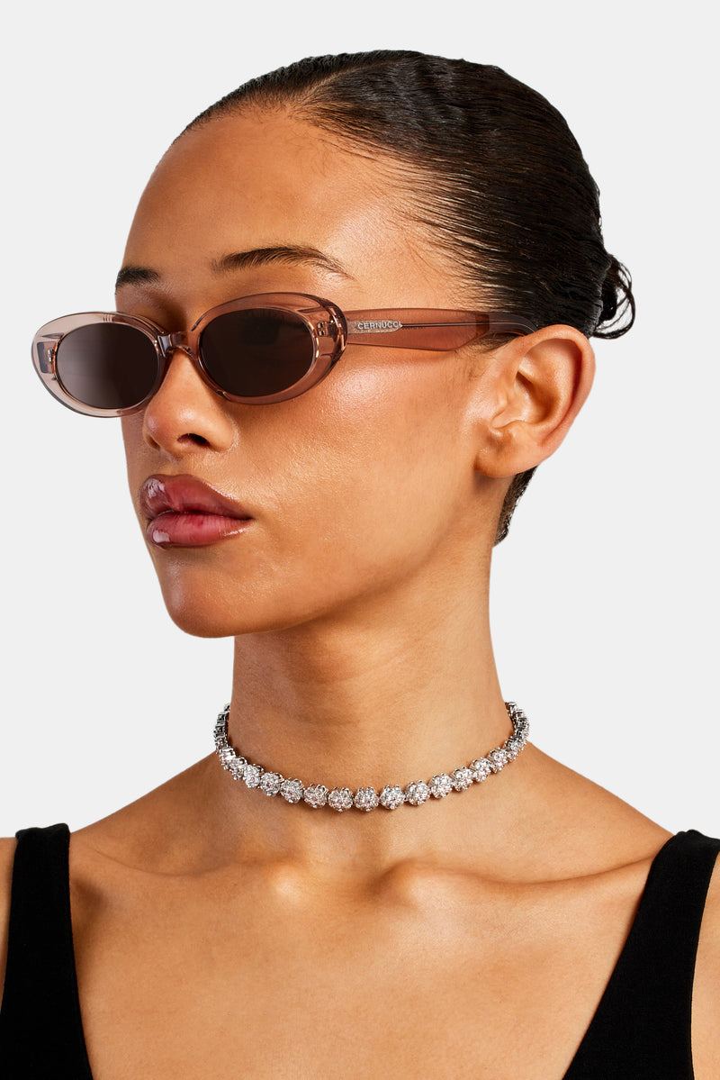 Slim Oval Acetate Sunglasses  - Transparent Blush