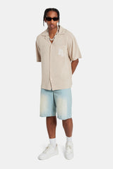 Pocket Embroidered Bowling Shirt - Taupe