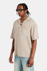 Pocket Embroidered Bowling Shirt - Taupe