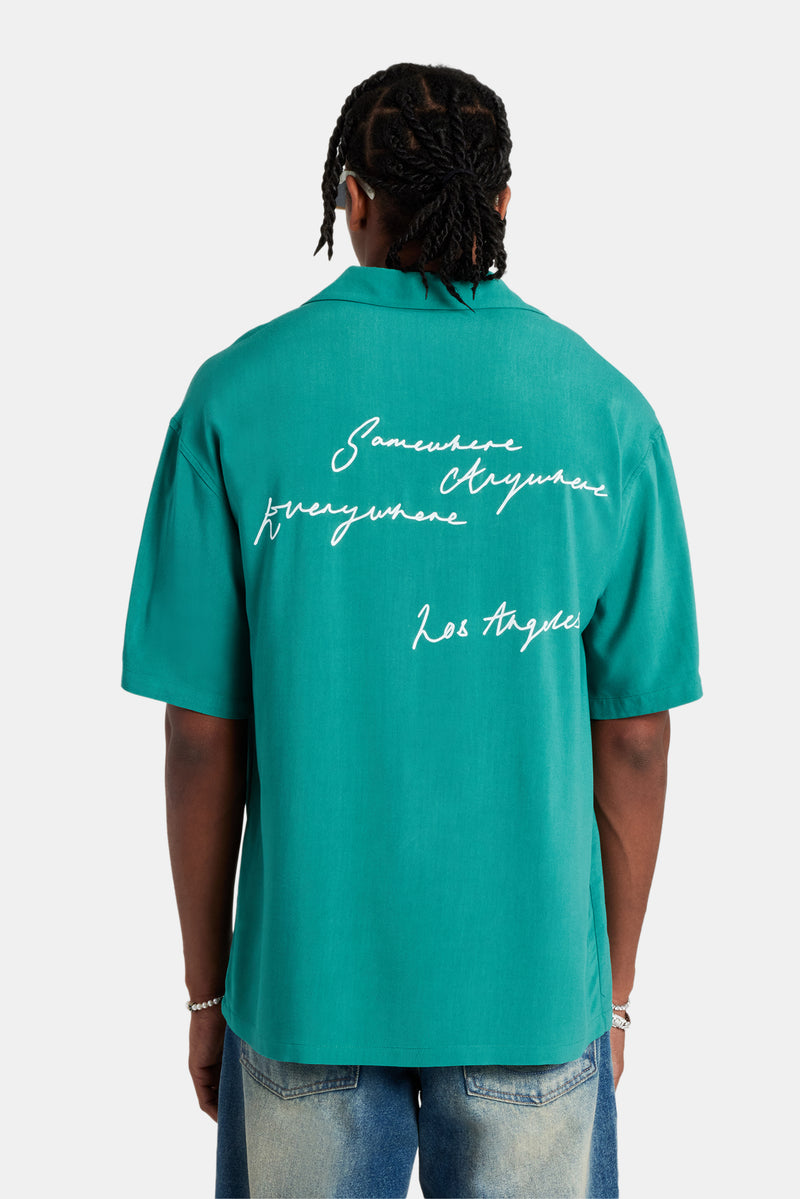 Text Print Bowling Shirt - Green