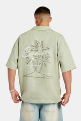 Linen Embroidered Shirt - Sage