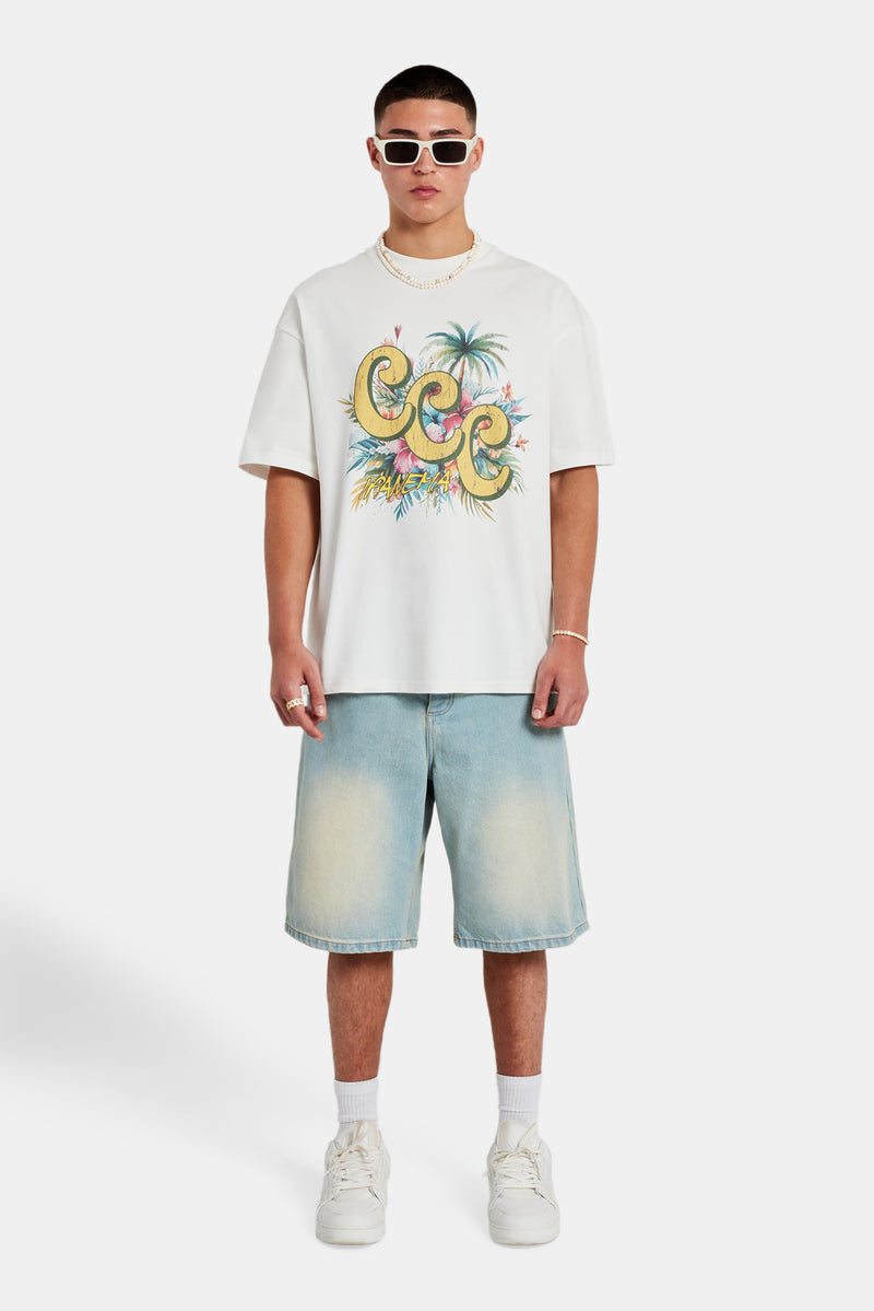 C Repeat Palm Graphic Oversized T-Shirt - Off White