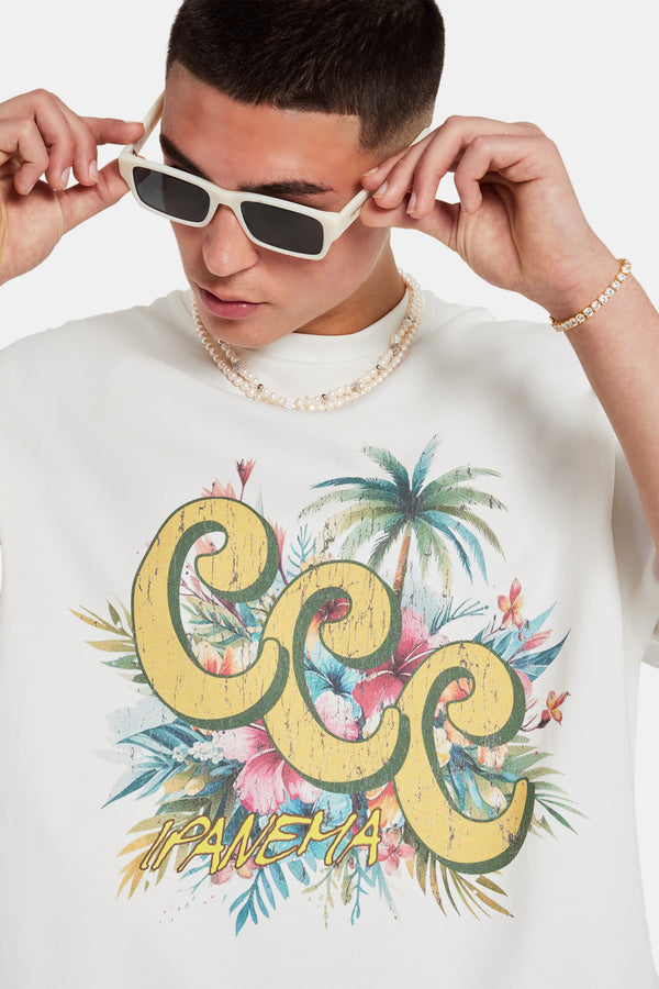 C Repeat Palm Graphic Oversized T-Shirt - Off White