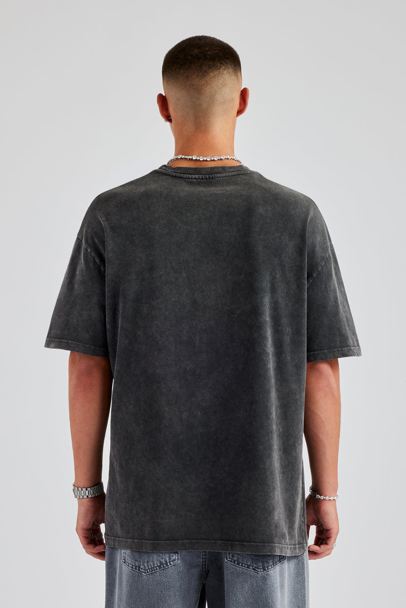 Vintage Wash Cherub Logo Oversized T-Shirt - Charcoal