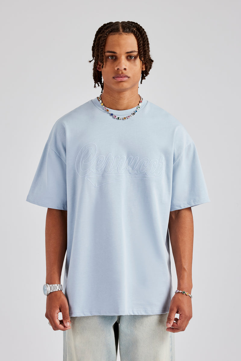 Cernucci Script Oversized T-Shirt - Light Blue