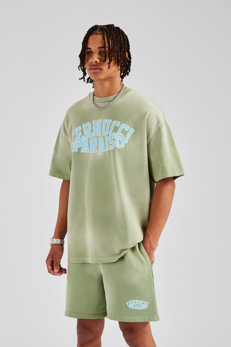 Spray Washed Paraiso Oversized T-Shirt & Short Set- Washed Green