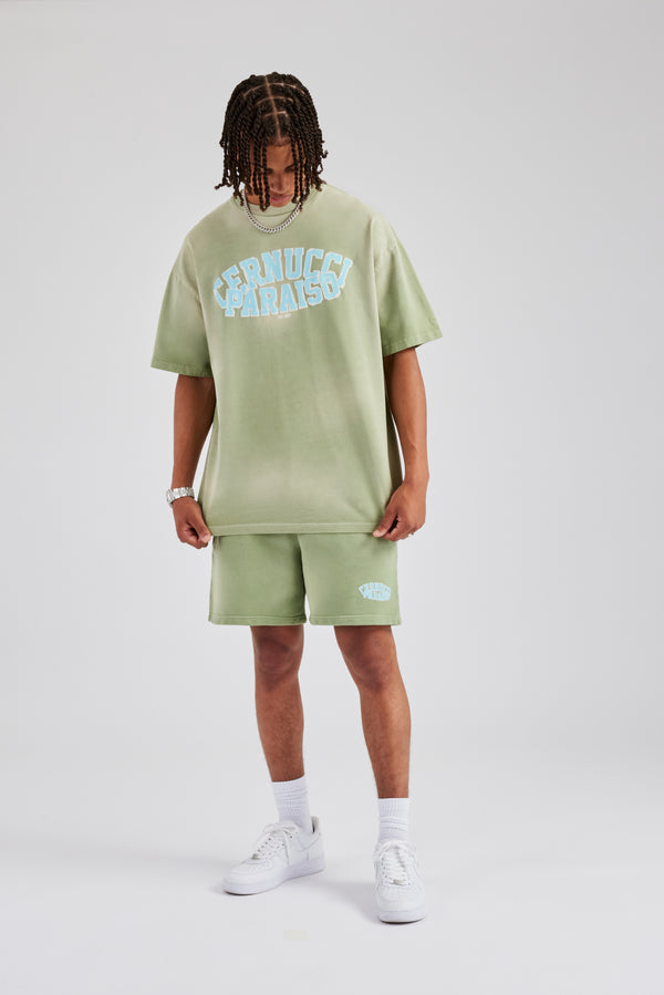 Spray Washed Paraiso Oversized T-Shirt & Short Set- Washed Green