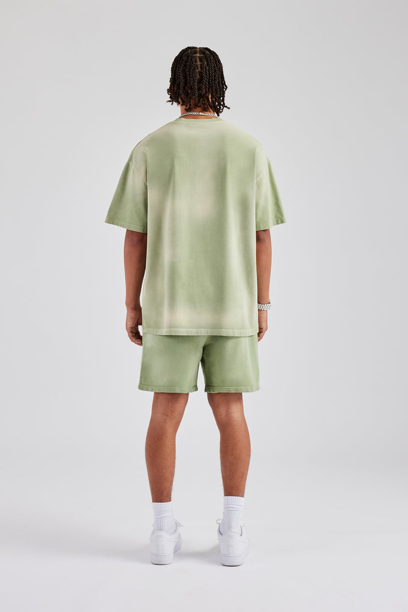 Spray Washed Paraiso Oversized T-Shirt & Short Set- Washed Green