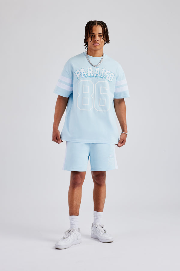 86 Varsity Skater T-Shirt & Short Set - Light Blue