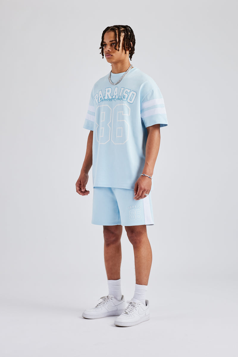 86 Varsity Skater T-Shirt & Short Set - Light Blue