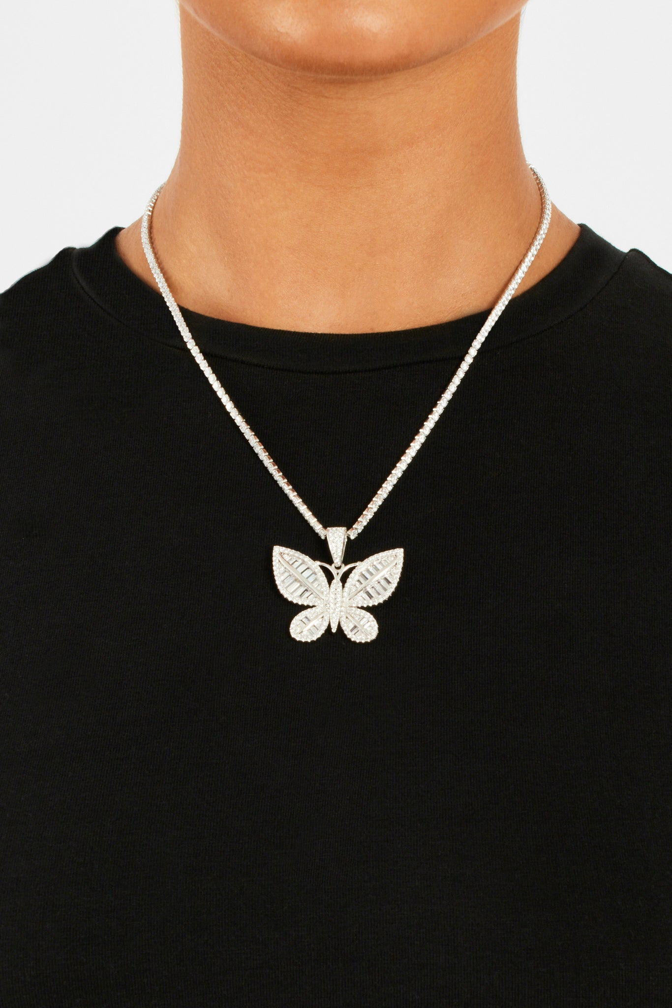 Sterling Silver CZ Butterfly popular Pendant With Chain Necklace For Women