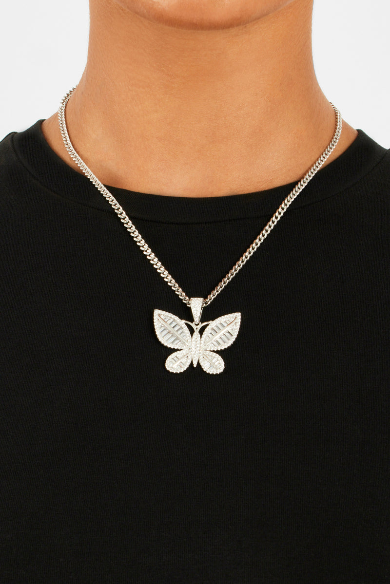 Iced Baguette CZ Butterfly Pendant