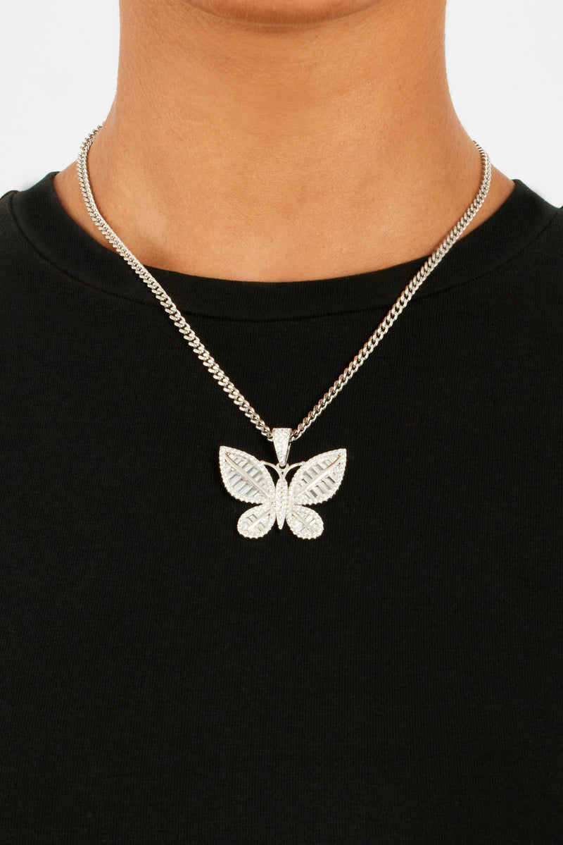 Iced Baguette CZ Butterfly Pendant