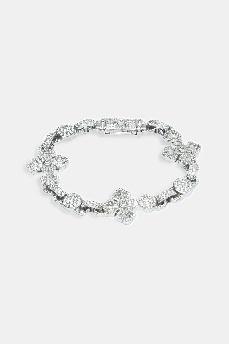 Iced Baguette Cross Bracelet - White