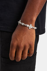 Iced Baguette Cross Bracelet - White