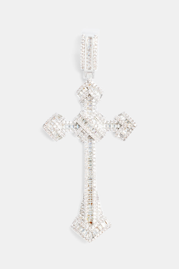 Iced Baguette CZ Cross Over Cross Pendant