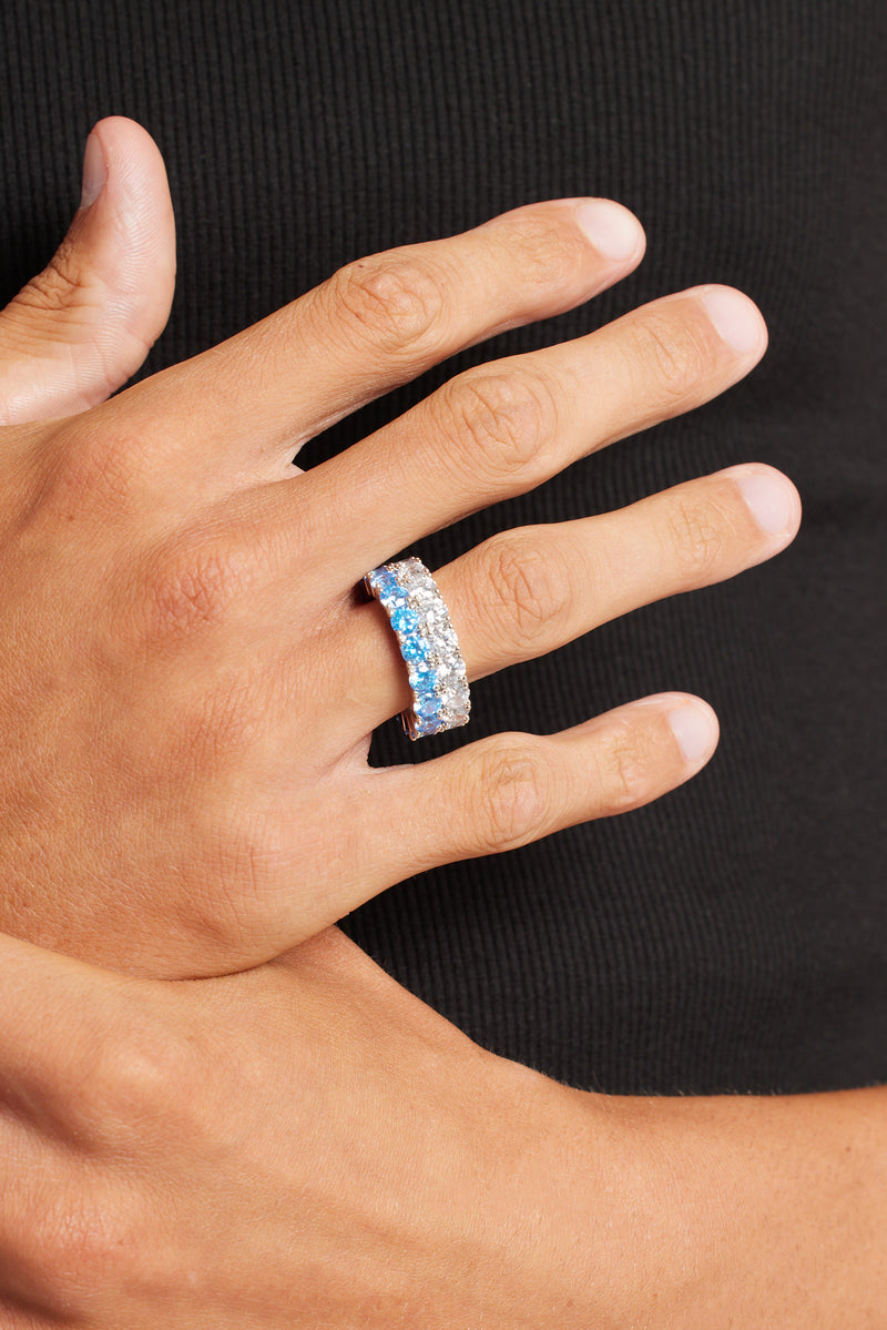 Iced Blue CZ Double Row Tennis Ring