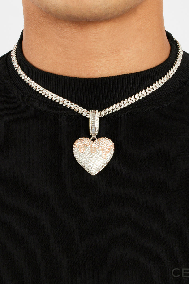 Iced CZ 2 Tone Heart Melt Pendant