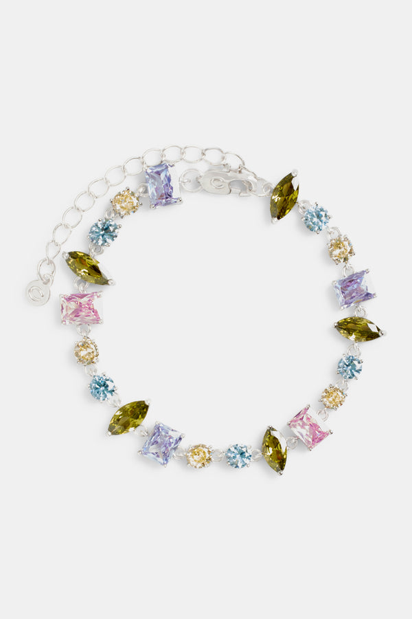 Iced CZ Colourful Mixed Shape Tennis Bracelet