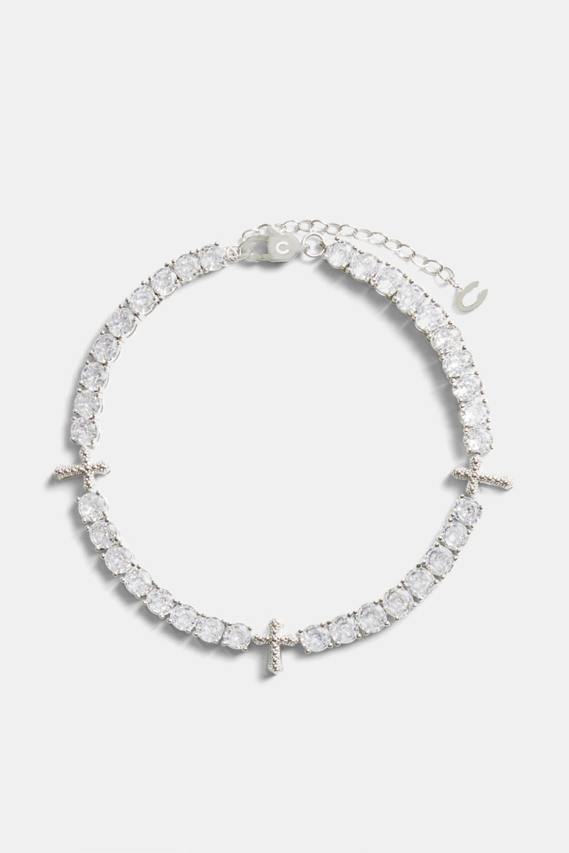 Iced CZ Cross Tennis Anklet 8+2