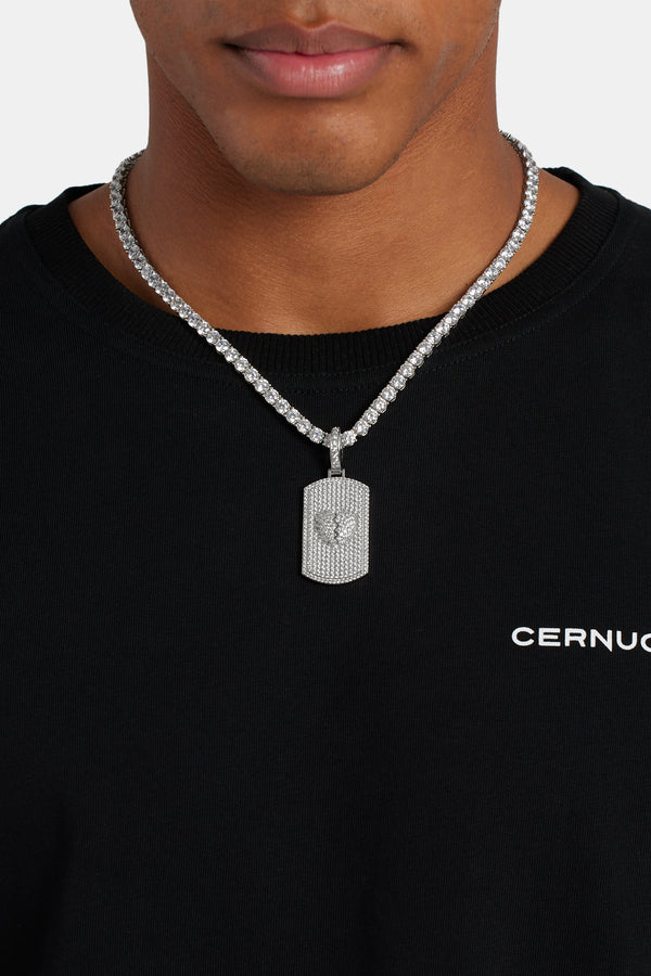 Iced CZ Debossed Heartbreak Dog Tag Pendant