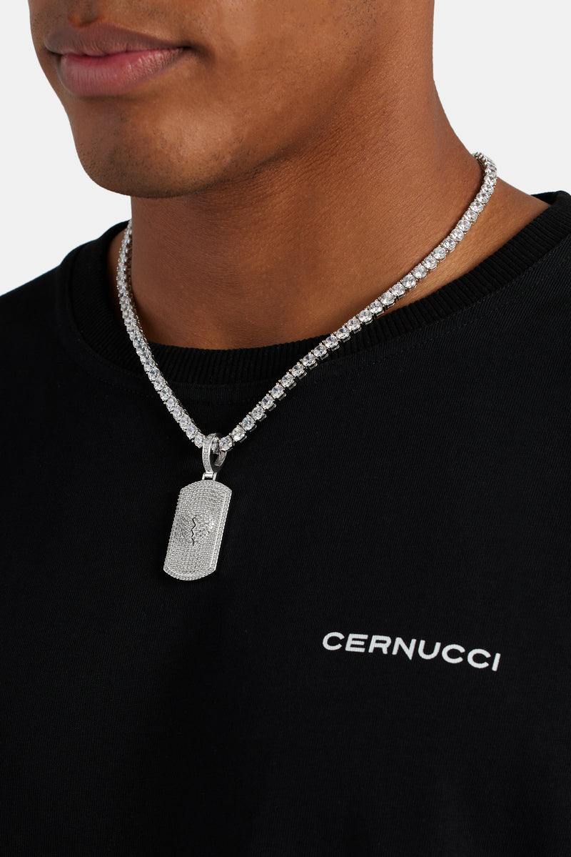 Iced CZ Debossed Heartbreak Dog Tag Pendant