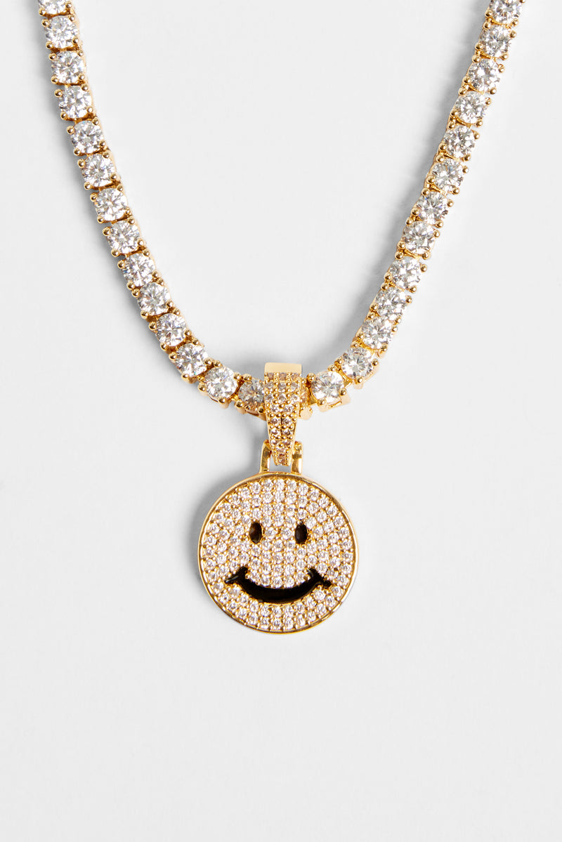 Gold Plated Iced CZ Happy Face Pendant