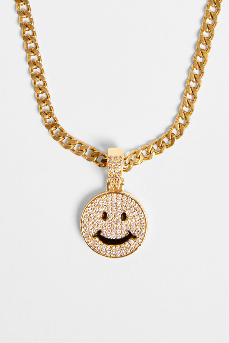 Gold Plated Iced CZ Happy Face Pendant