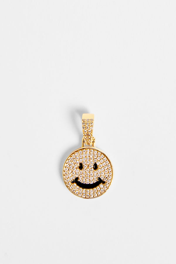 Gold Plated Iced CZ Happy Face Pendant