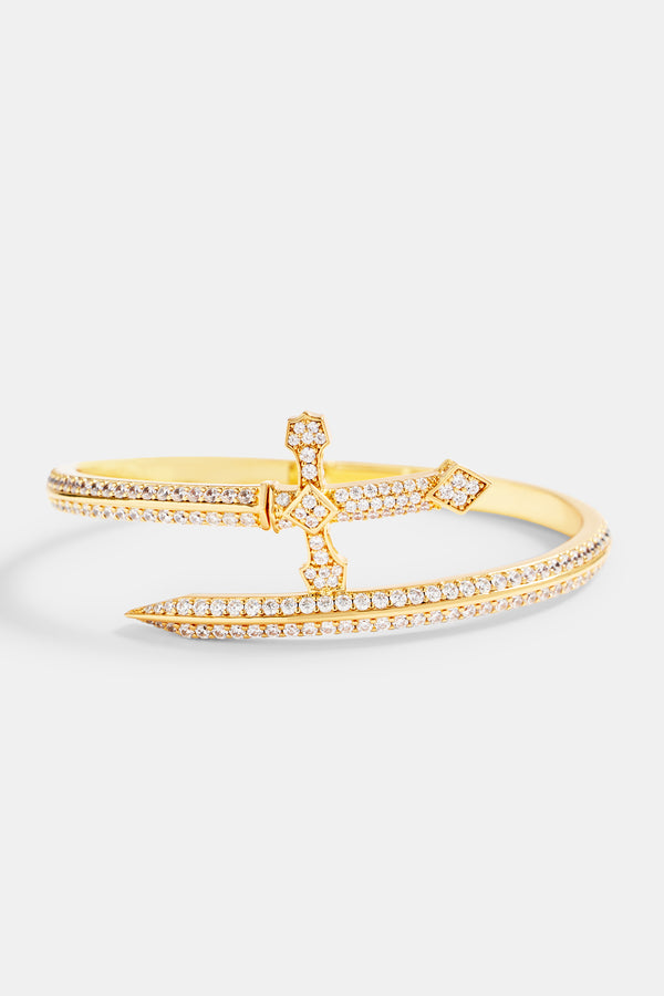 Gold Plated Iced CZ Pave Cross Bangle