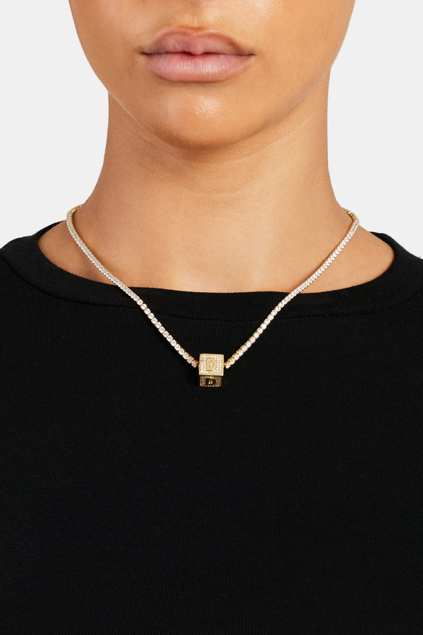 Gold Plated Iced D Letter Block Pendant