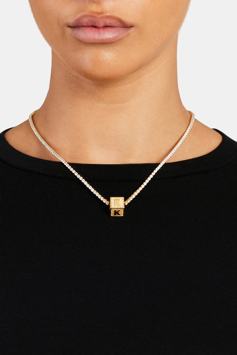 Gold Plated Iced K Letter Block Pendant