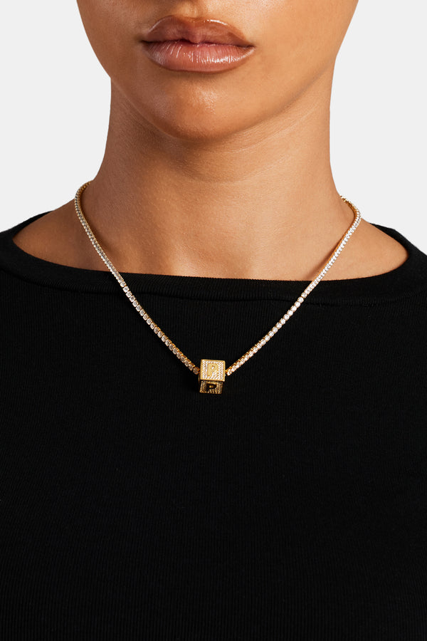 Gold Plated Iced P Letter Block Pendant