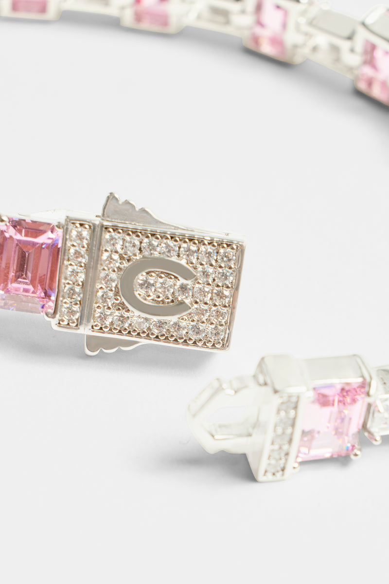 Iced Pink CZ Baguette Tennis Bracelet