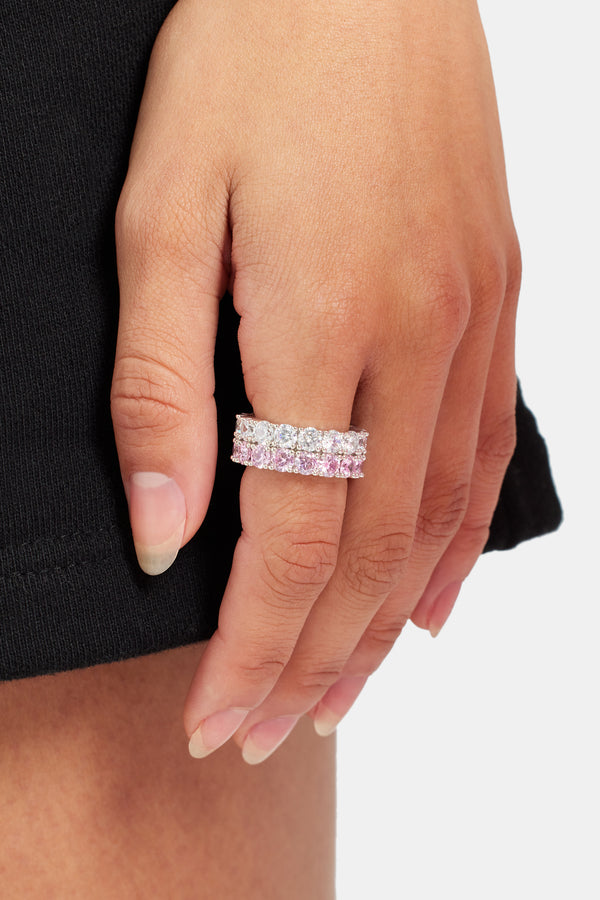 Iced Pink CZ Double Row Tennis Ring