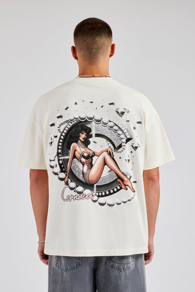 Pearl and Diamond C Graphic Oversized T-Shirt - Off White