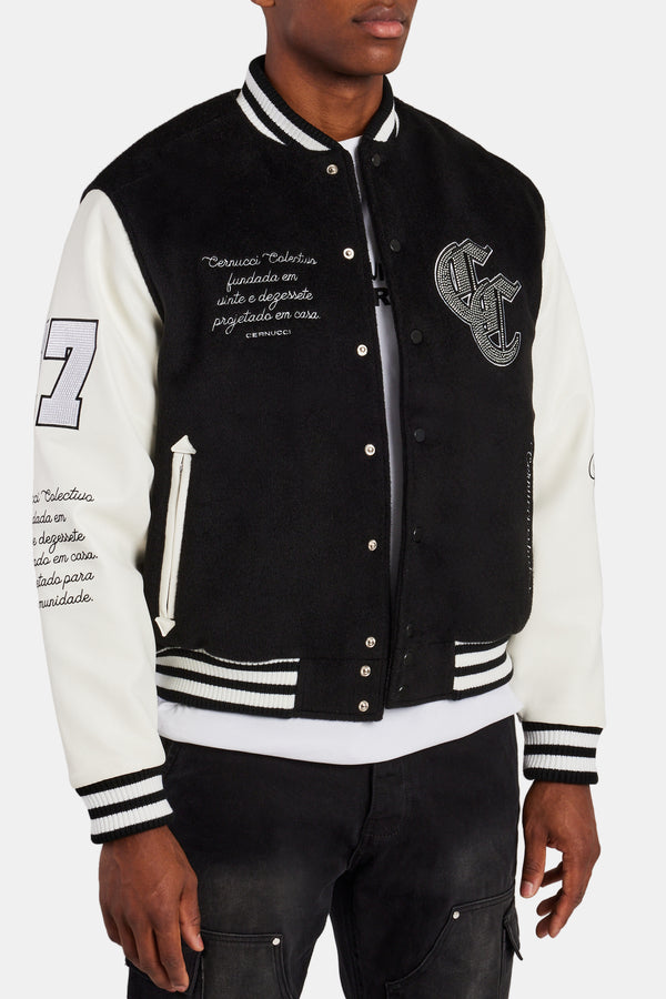 Cernucci Rhinestone Varsity Bomber - Black