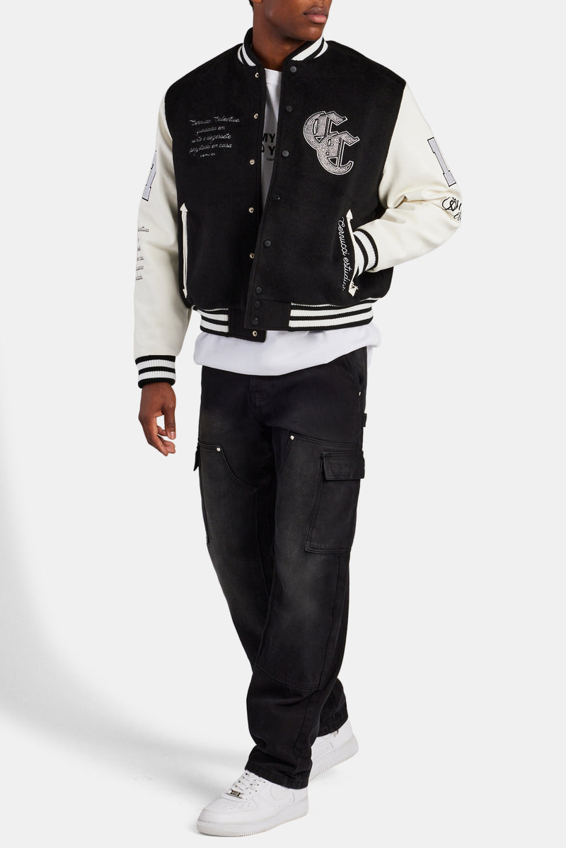 Cernucci Rhinestone Varsity Bomber - Black