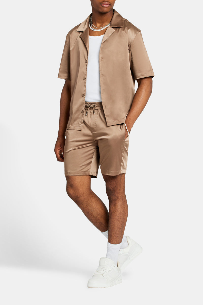 Heavyweight Boxy Fit Satin Shirt - Coffee