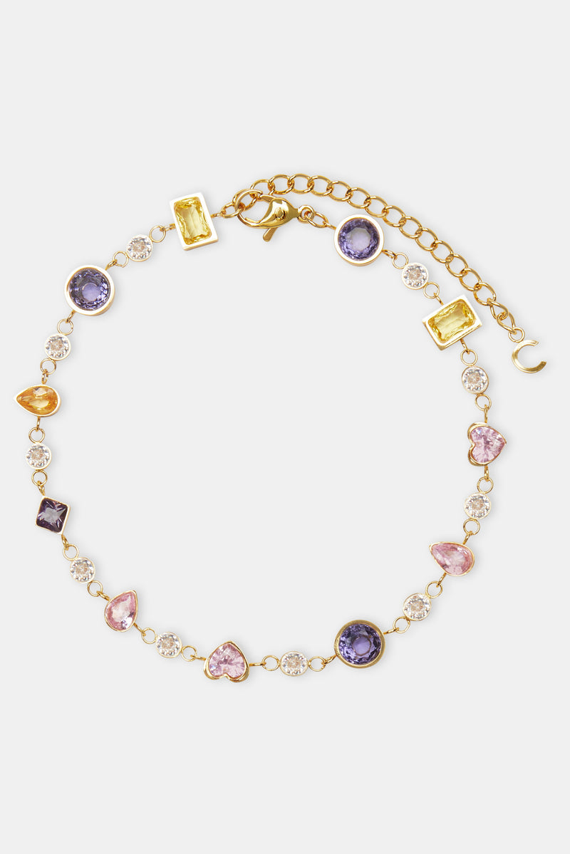 Mixed Gem Anklet - Gold