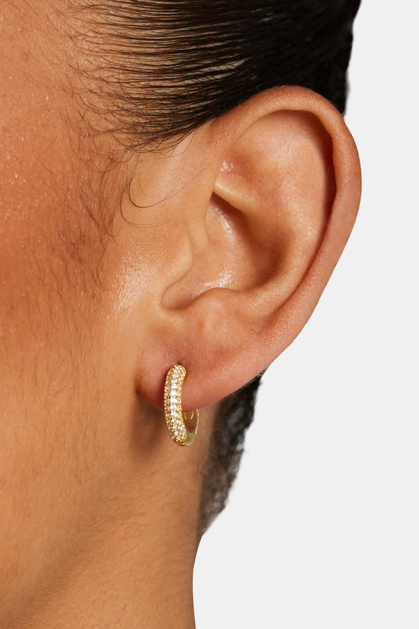 Womens Iced Hoop Earrings - Gold 15mm