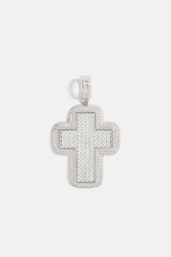 Large 70mm Iced CZ Baguette Cross Pendant