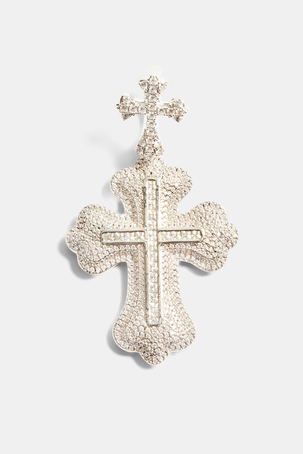 Iced CZ Double Chunky Cross Pendant