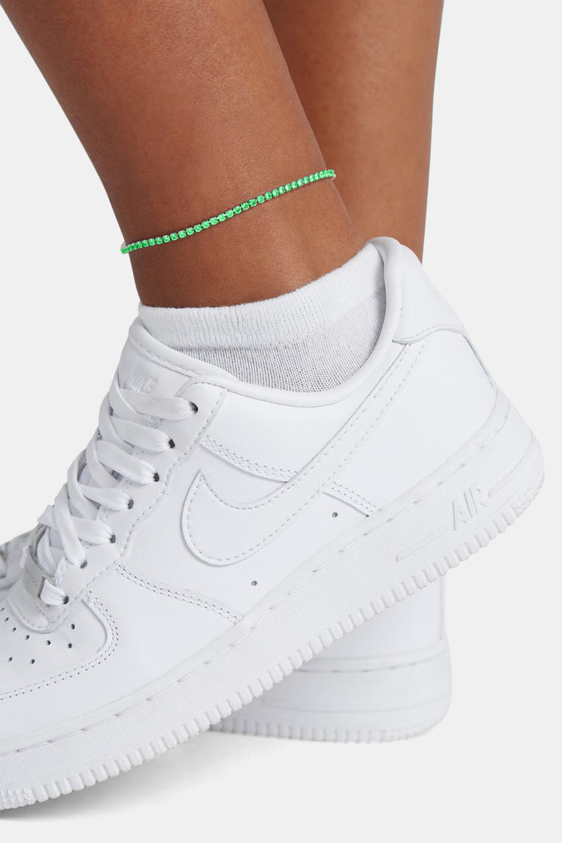 2.5mm Iced Green CZ Micro Tennis Anklet