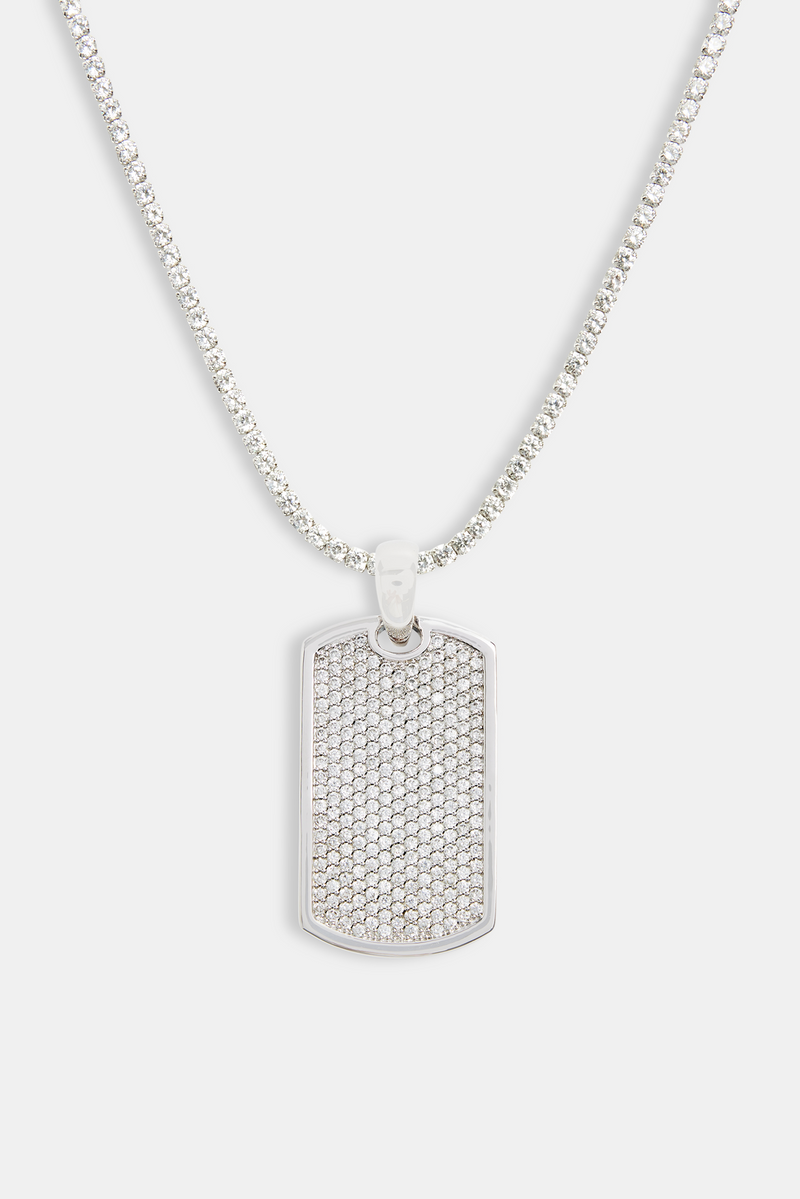 Iced CZ 2 Tone Dog Tag Pendant