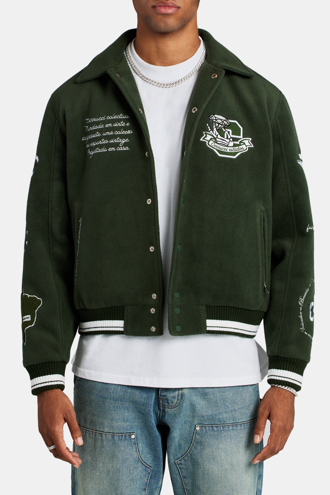 Varsity Harrington Bomber Jacket - Green | Mens Outerwear | Shop Bomber ...