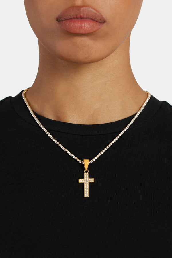 Iced CZ Gold Plated Cross Pendant